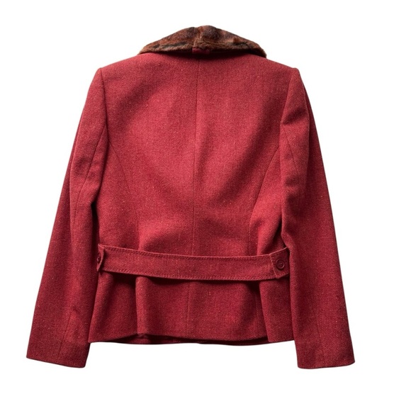 Anne Klein 2Pc Pant Suit Blazer Jacket Faux Fur Wool Blend Red Orange Size 8 NWT - Picture 8 of 16